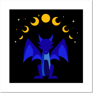 Blue dragon under the moon and stars. Posters and Art